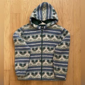 PACSUN green and blue patterned sherpa jacket